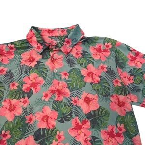 Proud 90  Men's Golf Azalea Palm Floral Polo Performance Shirt Casual Large